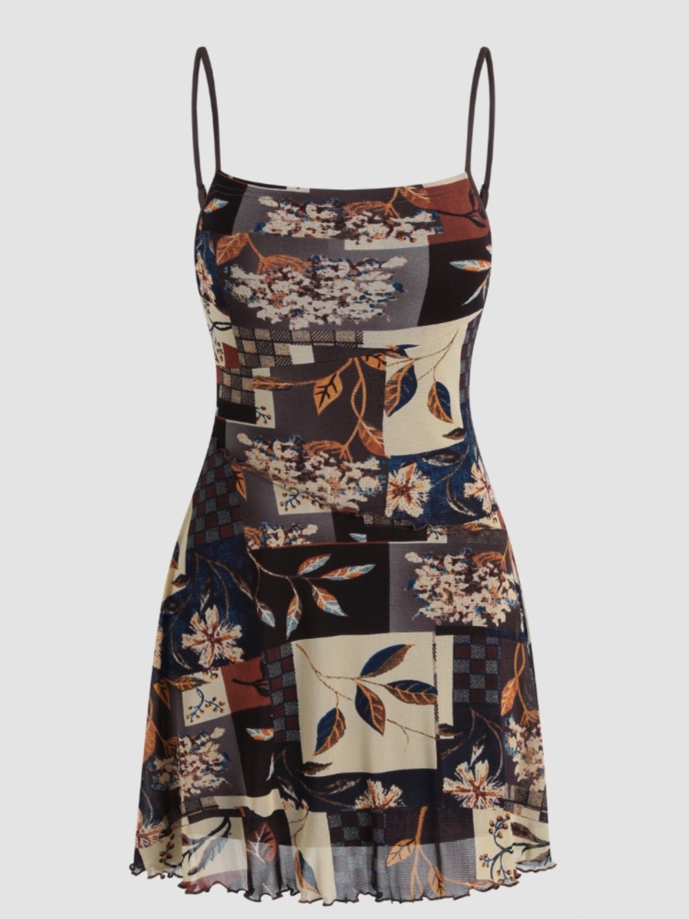 Cider Floral & Leaf Print Mini Dress Size 1X Ruffle Brown